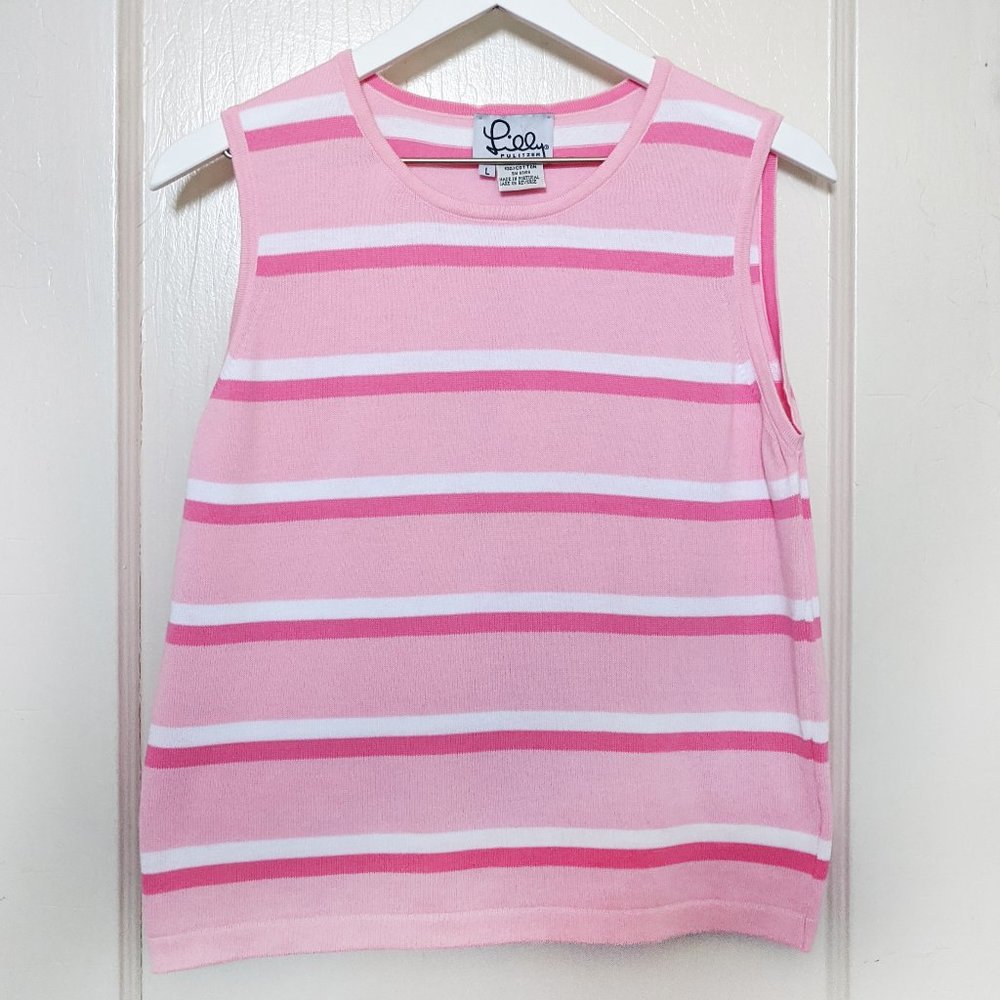 Lilly Pulitzer Pink and White Sleeveless Sweater L